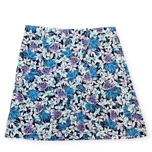 J Jill Blue Purple Floral Mini Skirt Elastic Waist Pockets Spring Summer Medium